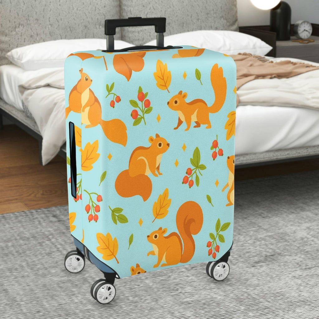 1-Piece Animal Autumn Leaf Cherry Squirrel Pattern  Suitcase Luggage Cover, Stretch Protective Sleeve