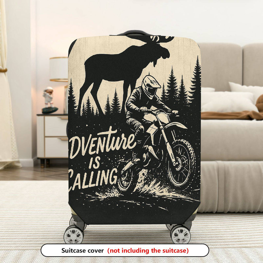 1-Piece Adventure Moose Forest Motorcycle Vintage  Suitcase Luggage Cover, Stretch Protective Sleeve