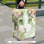 1-Piece Cat Floral Green Pink Artistic Colorful  Suitcase Luggage Cover, Stretch Protective Sleeve