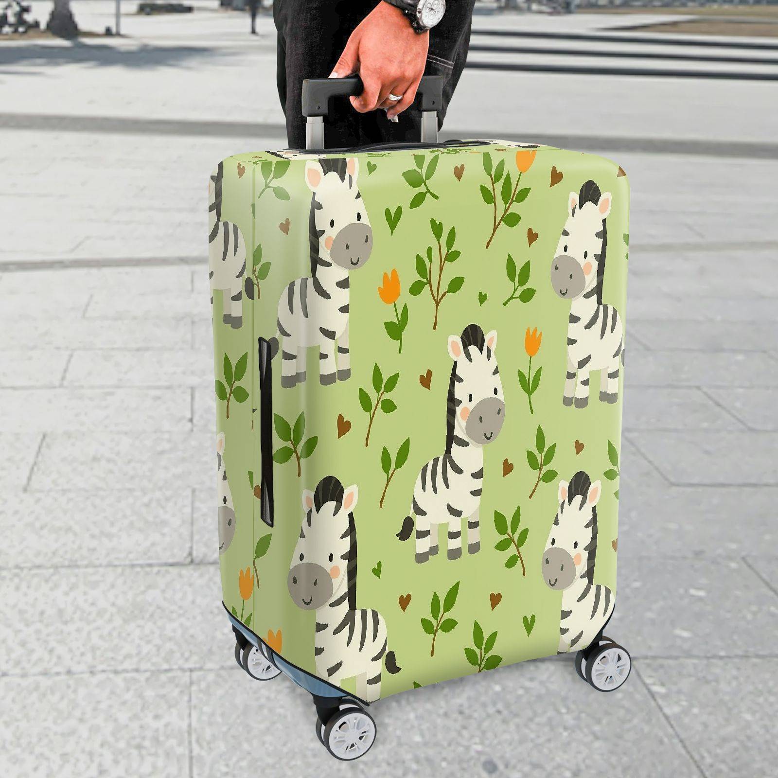 1-Piece Cute Zebra Animal Nature Floral Heart  Suitcase Luggage Cover, Stretch Protective Sleeve