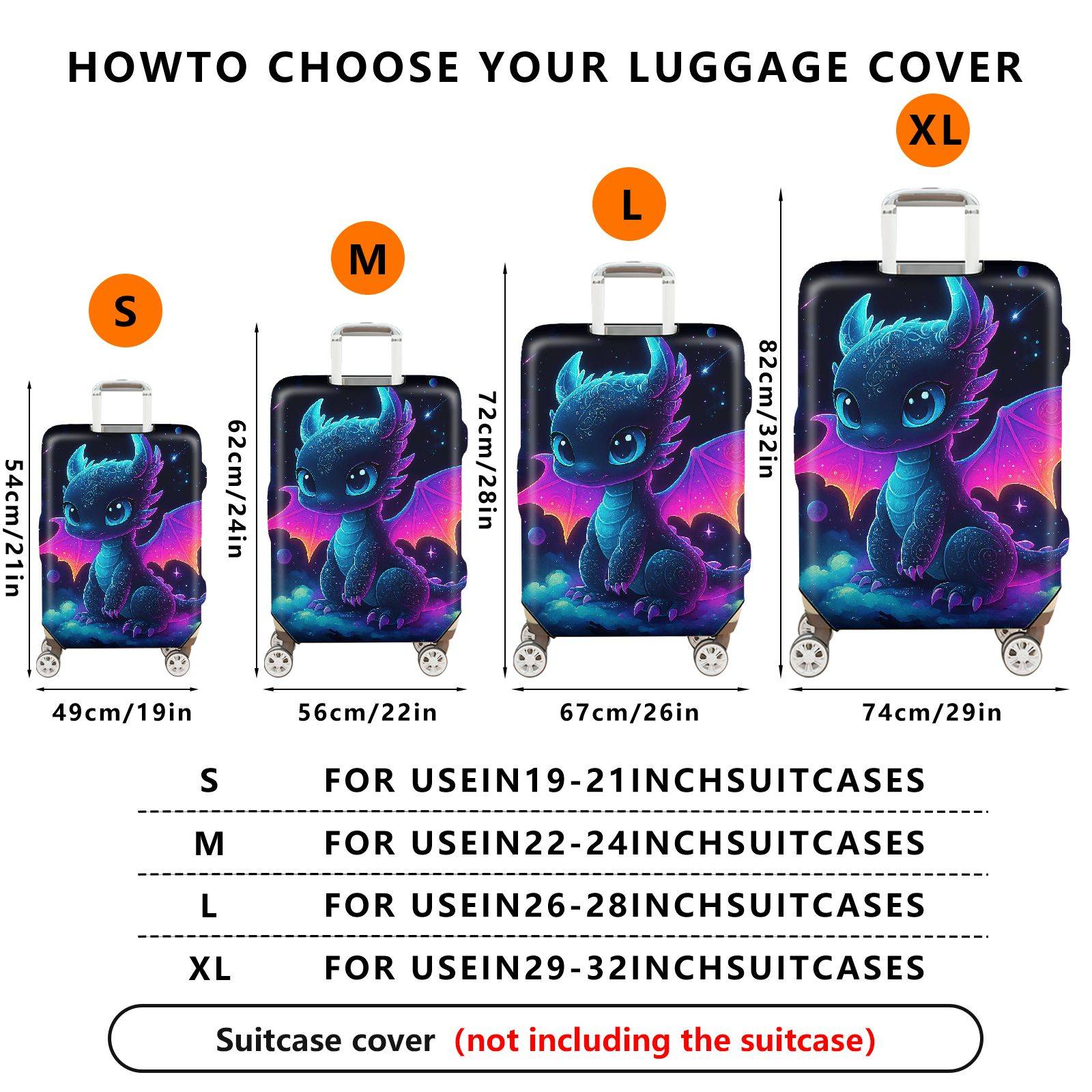 1-Piece Fantasy Dragon  Galaxy Cosmic Starry Space  Suitcase Luggage Cover, Stretch Protective Sleeve
