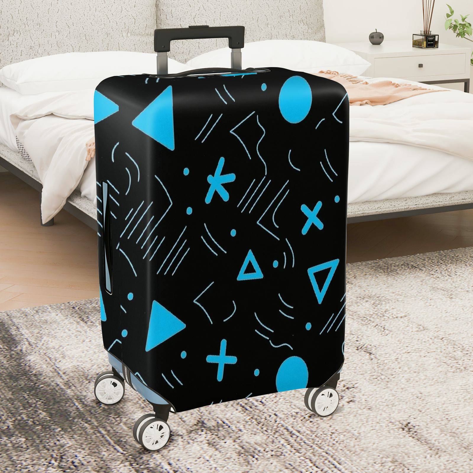 1-Piece Geometric Abstract Black Blue Artistic Modern Funky  Suitcase Luggage Cover, Stretch Protective Sleeve