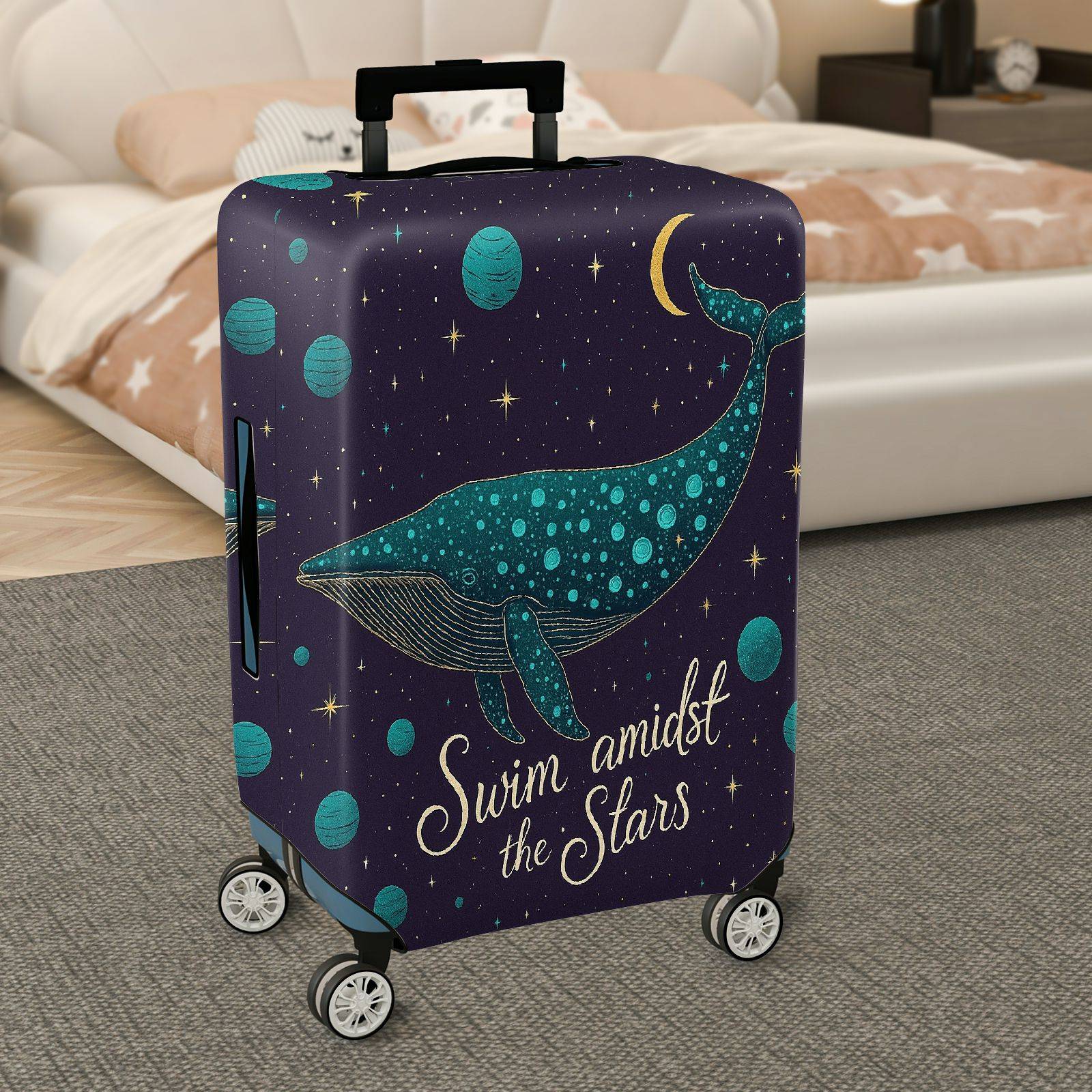 1-Piece Whale Cosmic Starry Night Fantasy Dreamy Mystical  Suitcase Luggage Cover, Stretch Protective Sleeve