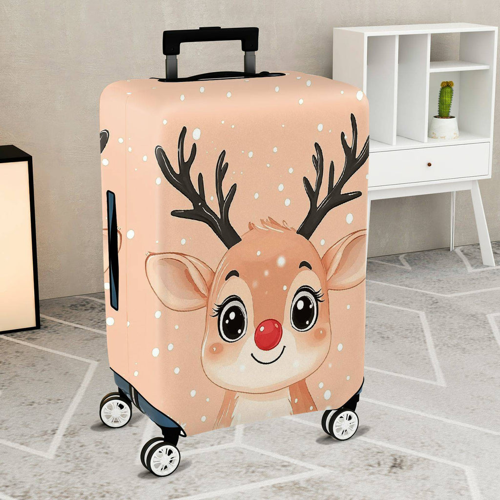 1-Piece Cute Festive Reindeer Snow  Holiday  Suitcase Luggage Cover, Stretch Protective Sleeve