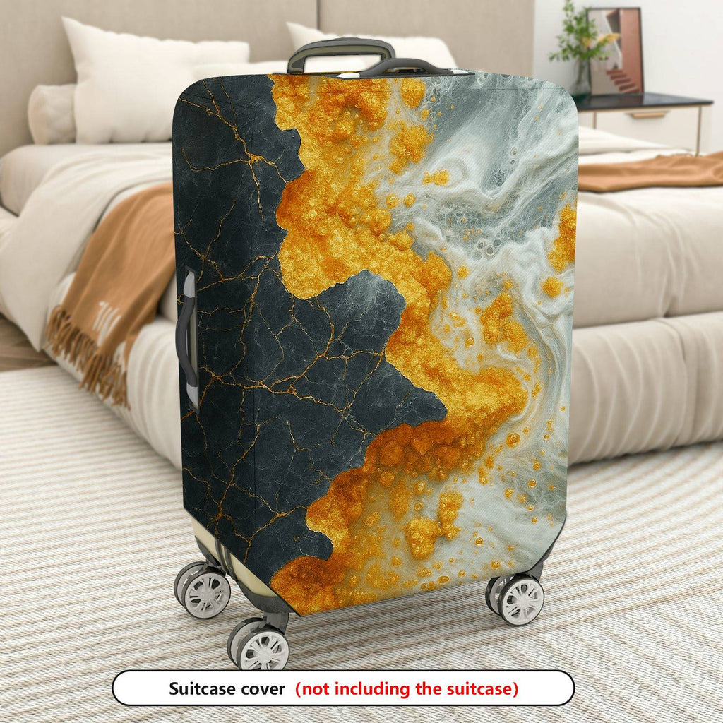 1-Piece Abstract Marble Gold Black White Swirl Artistic  Suitcase Luggage Cover, Stretch Protective Sleeve