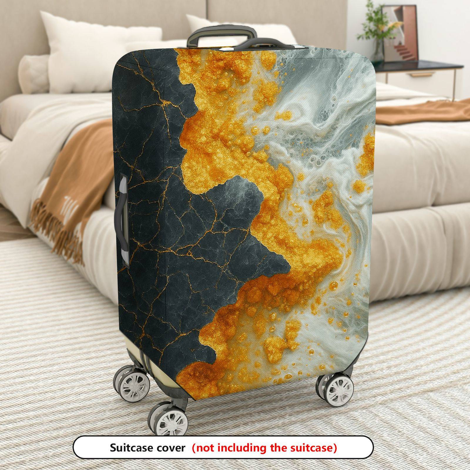 1-Piece Abstract Marble Gold Black White Swirl Artistic  Suitcase Luggage Cover, Stretch Protective Sleeve