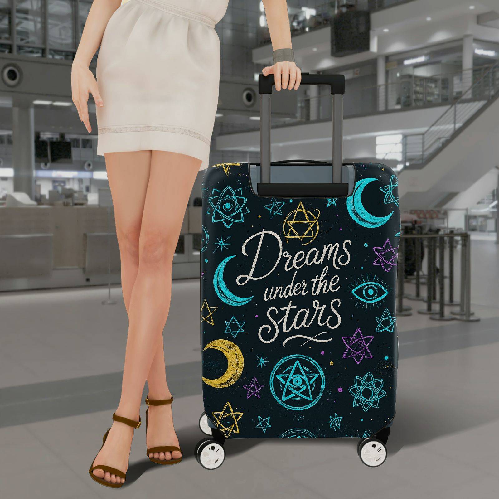 1-Piece Dream Stars Moon Astrology Cosmic Eye  Suitcase Luggage Cover, Stretch Protective Sleeve