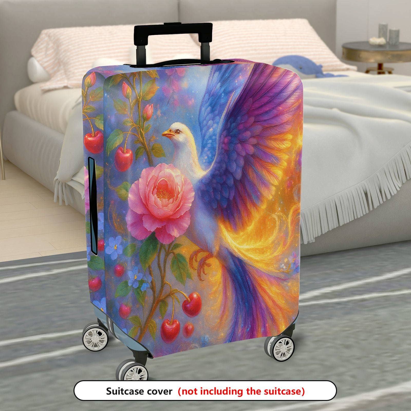 1-Piece Colorful Artistic Floral Bird Fruit  Suitcase Luggage Cover, Stretch Protective Sleeve