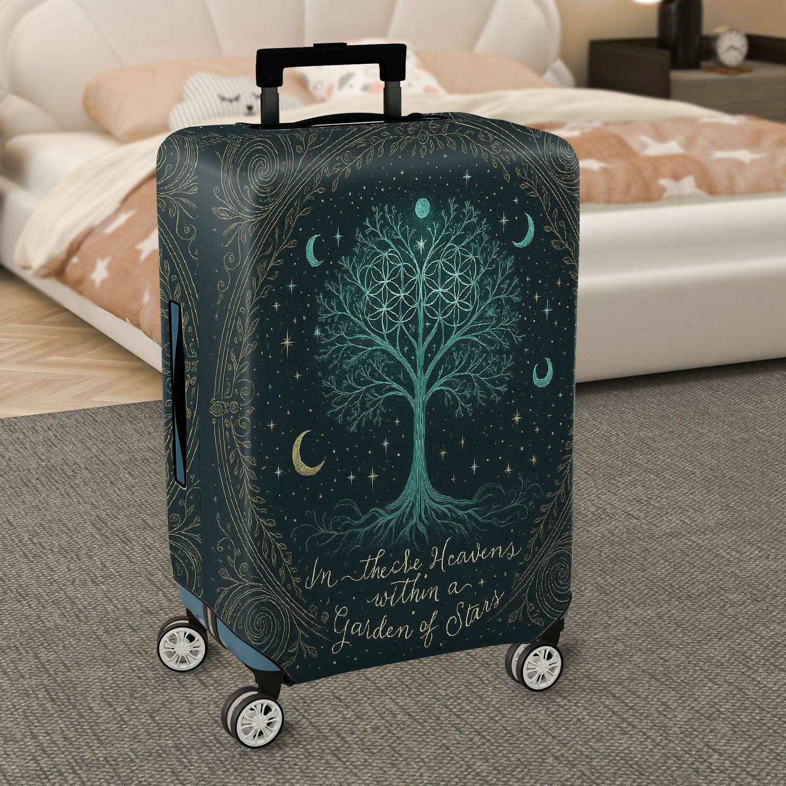 1-Piece Cosmic Tree Moon Star Celestial Abstract  Suitcase Luggage Cover, Stretch Protective Sleeve