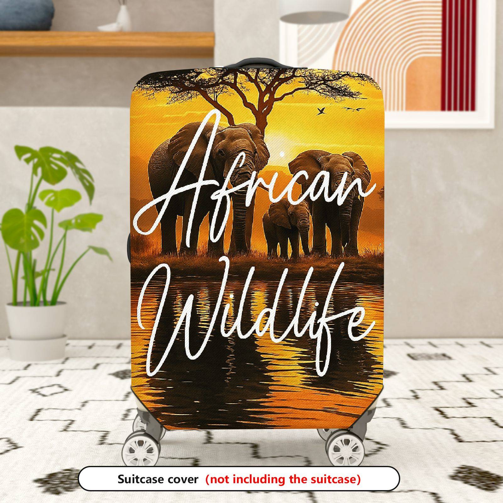 1-Piece African Wildlife Elephant Nature Sunset Tree Safari  Suitcase Luggage Cover, Stretch Protective Sleeve