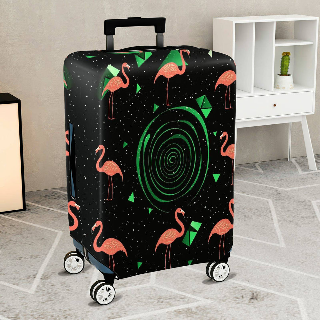 1-Piece Flamingo Geometric Spiral Pink Green Black  Suitcase Luggage Cover, Stretch Protective Sleeve