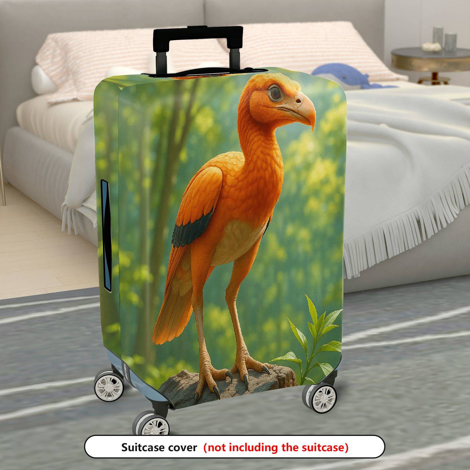 1-Piece Orange Bird Forest Nature Wildlife Artistic  Suitcase Luggage Cover, Stretch Protective Sleeve