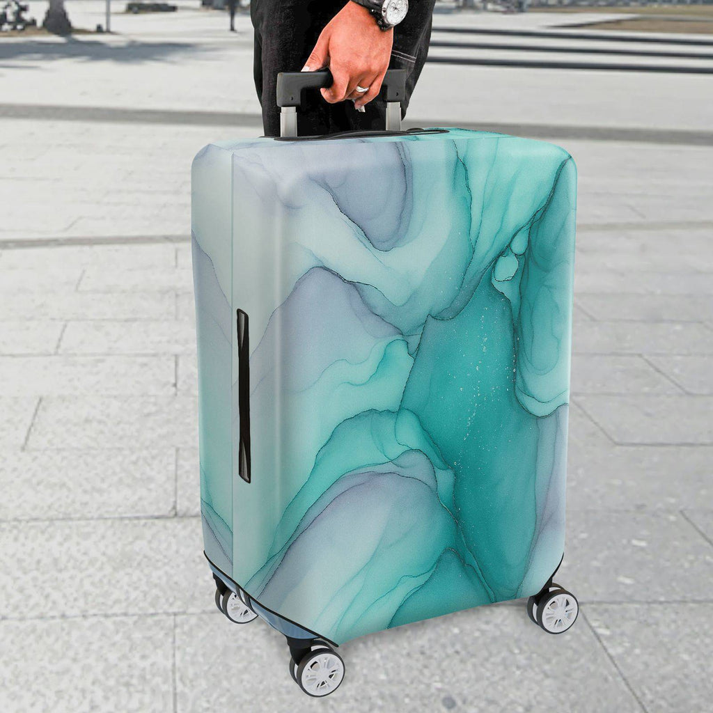 1-Piece Abstract Gradient Marble Artistic Ink Aqua Swirl  Suitcase Luggage Cover, Stretch Protective Sleeve