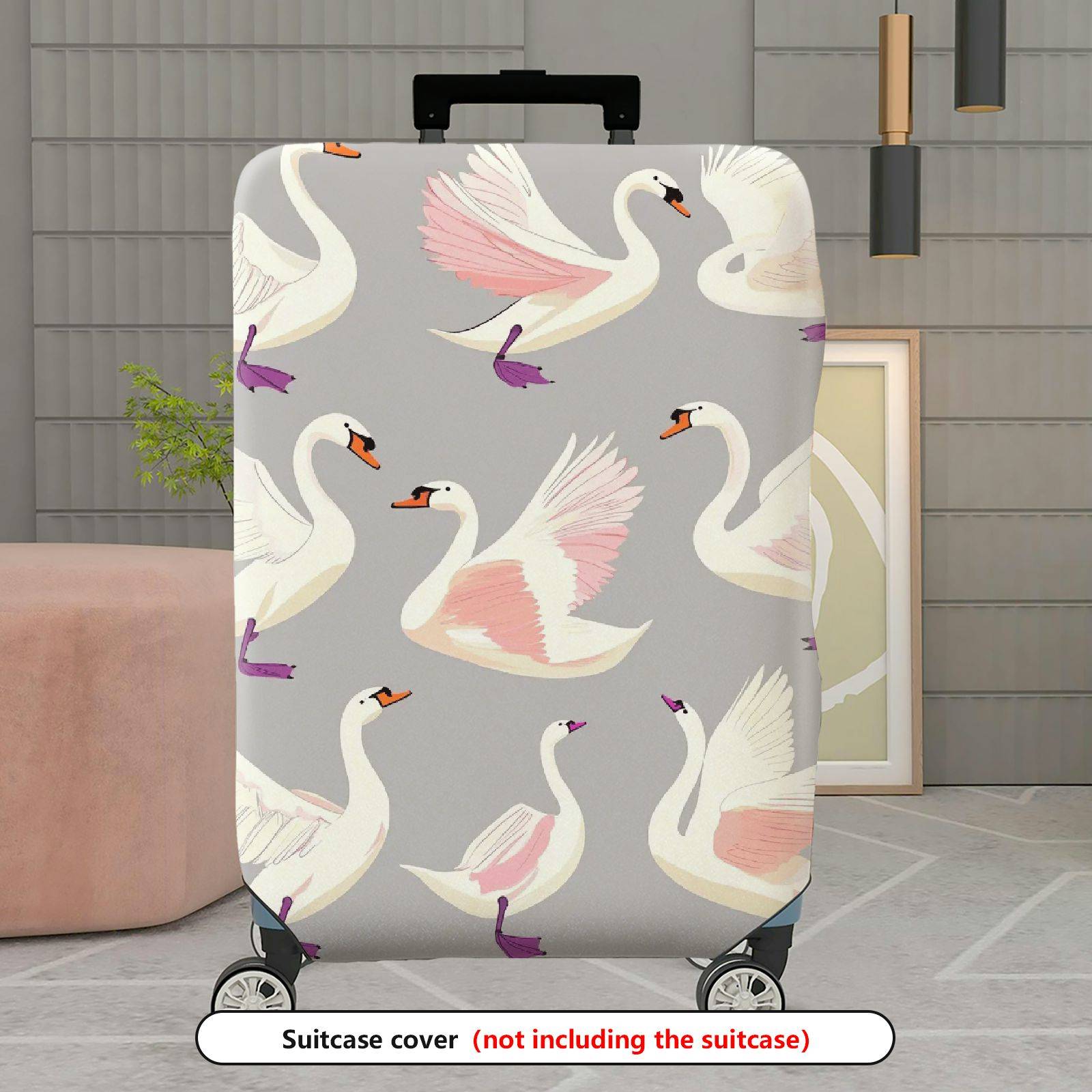 1-Piece Swan Feather Elegant Graceful Pink Artistic  Suitcase Luggage Cover, Stretch Protective Sleeve