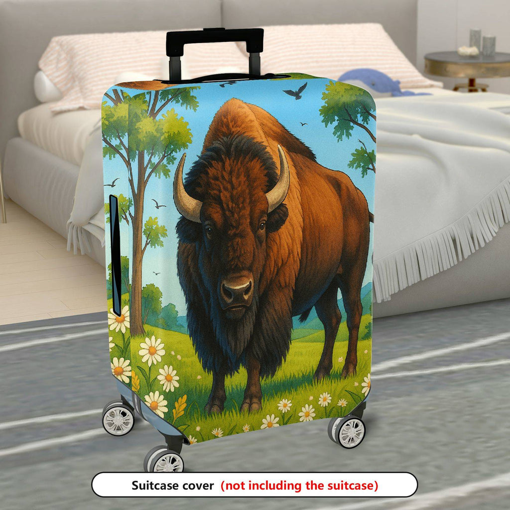 1-Piece Buffalo Prairie Nature Wildlife Bovidae Landscape  Suitcase Luggage Cover, Stretch Protective Sleeve