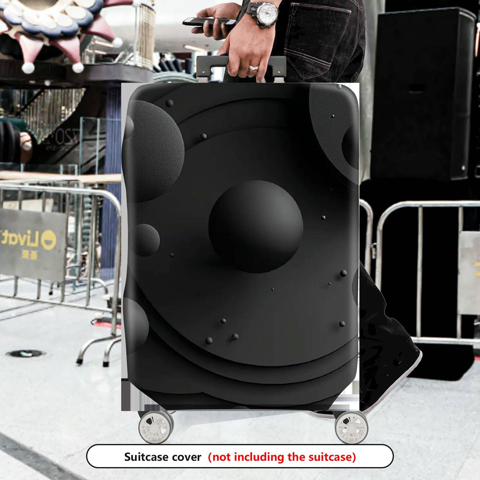 1-Piece Black Sphere Abstract Geometric Modern Art  Suitcase Luggage Cover, Stretch Protective Sleeve