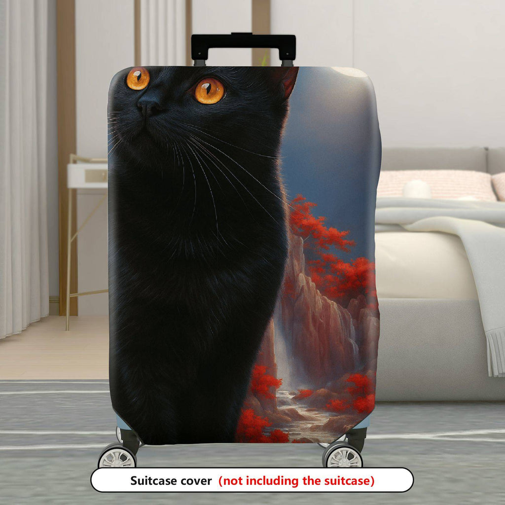 1-Piece Black Cat Moon Landscape Red Tree Artistic  Suitcase Luggage Cover, Stretch Protective Sleeve