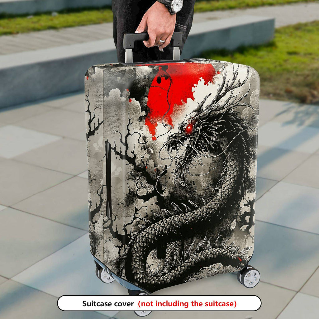 1-Piece Dragon Abstract Red Black Grey Artistic Mythical Creature Battle  Suitcase Luggage Cover, Stretch Protective Sleeve