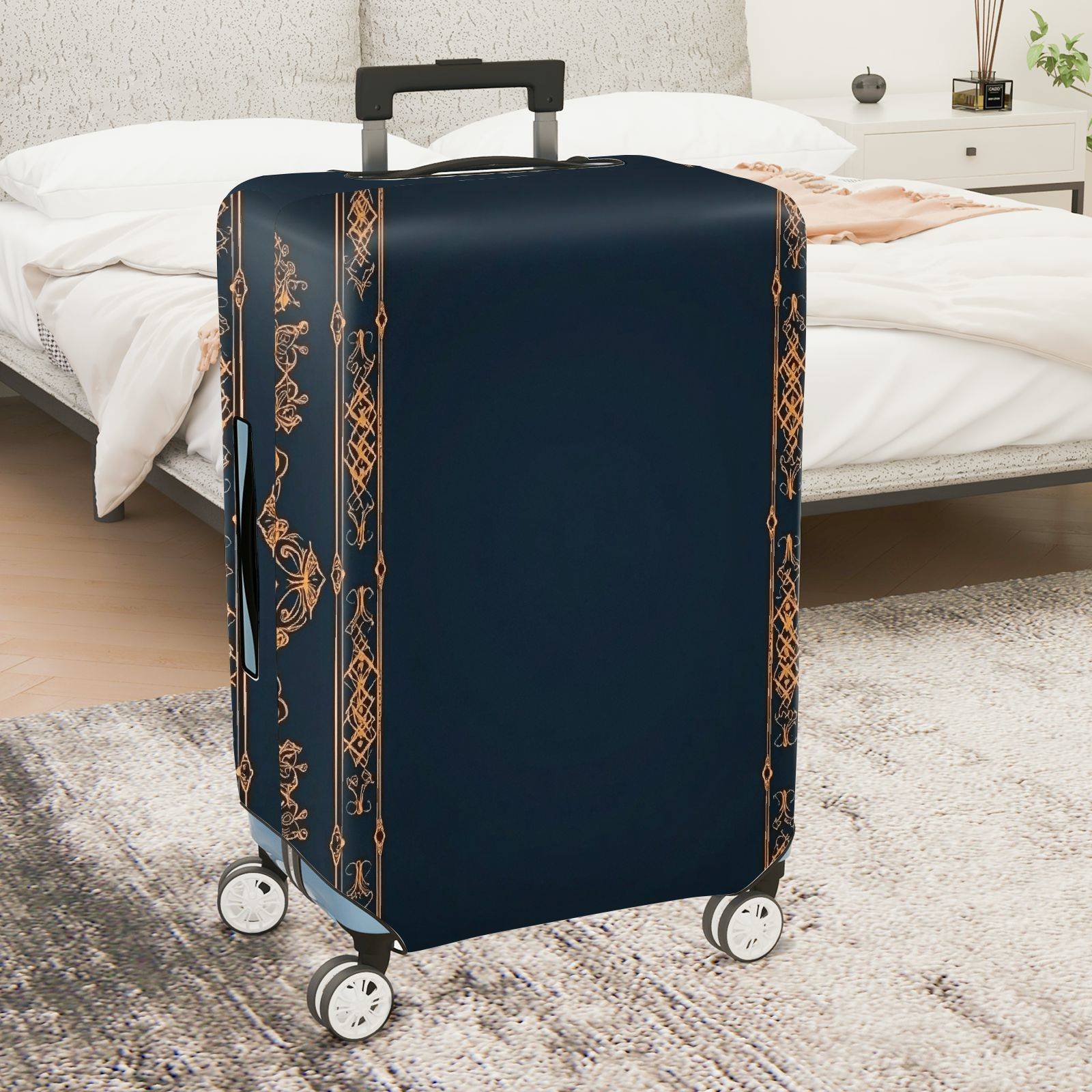 1-Piece Vintage Geometric Ornate Elegant Navy  Suitcase Luggage Cover, Stretch Protective Sleeve