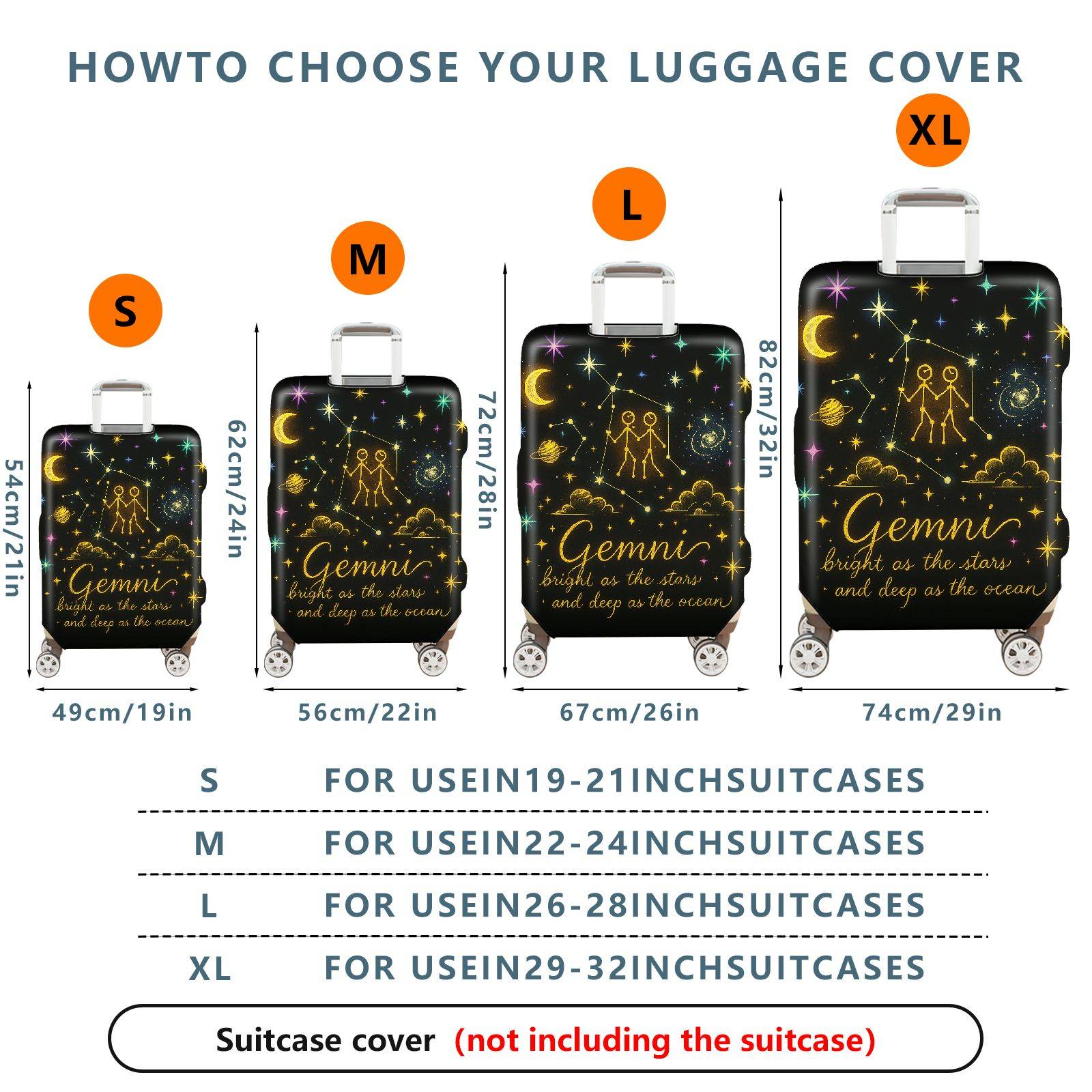 1-Piece Zodiac Constellation Starry Night Cosmic Celestial Gemini  Suitcase Luggage Cover, Stretch Protective Sleeve