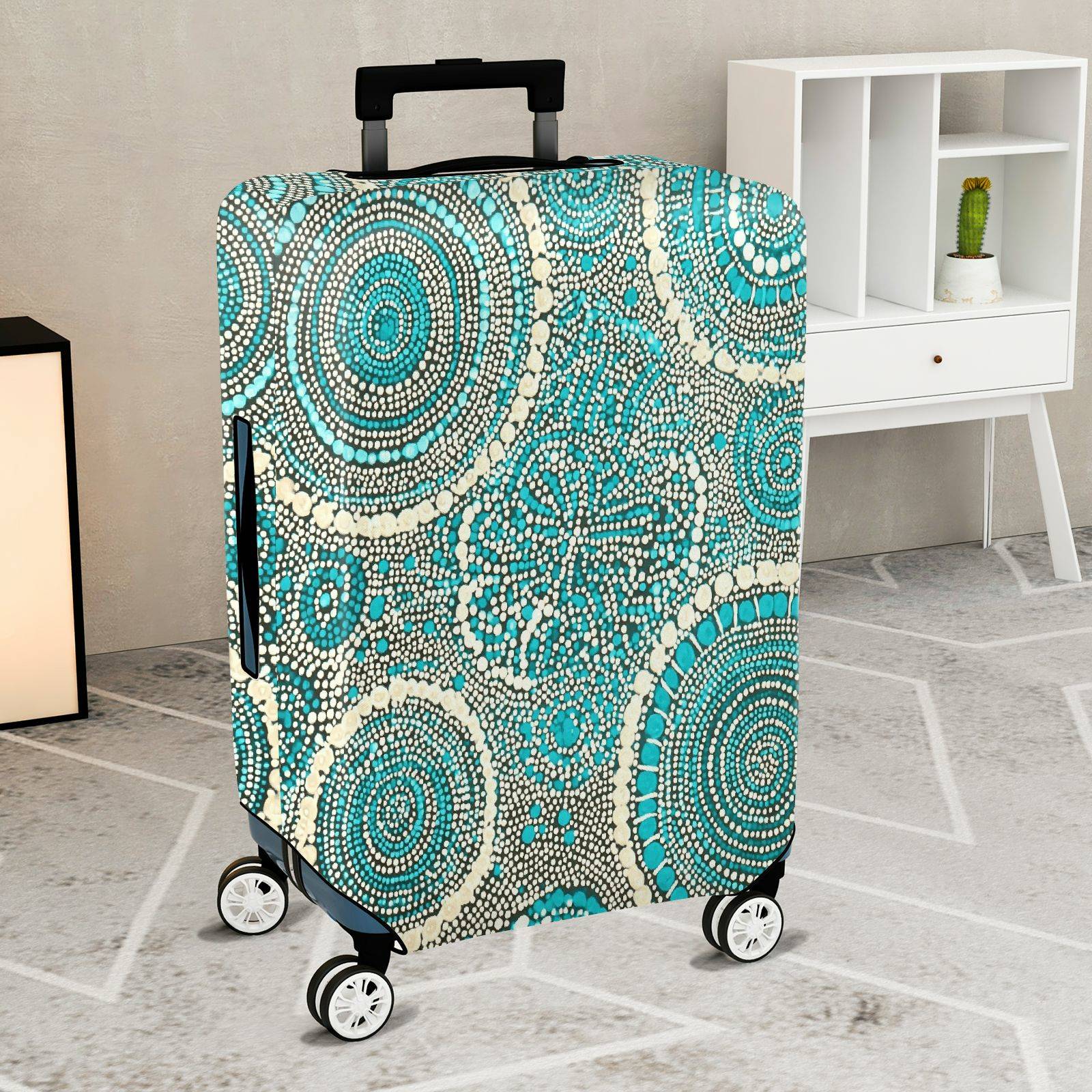 1-Piece Blue Geometric Abstract Pattern Mandala Bohemian  Suitcase Luggage Cover, Stretch Protective Sleeve