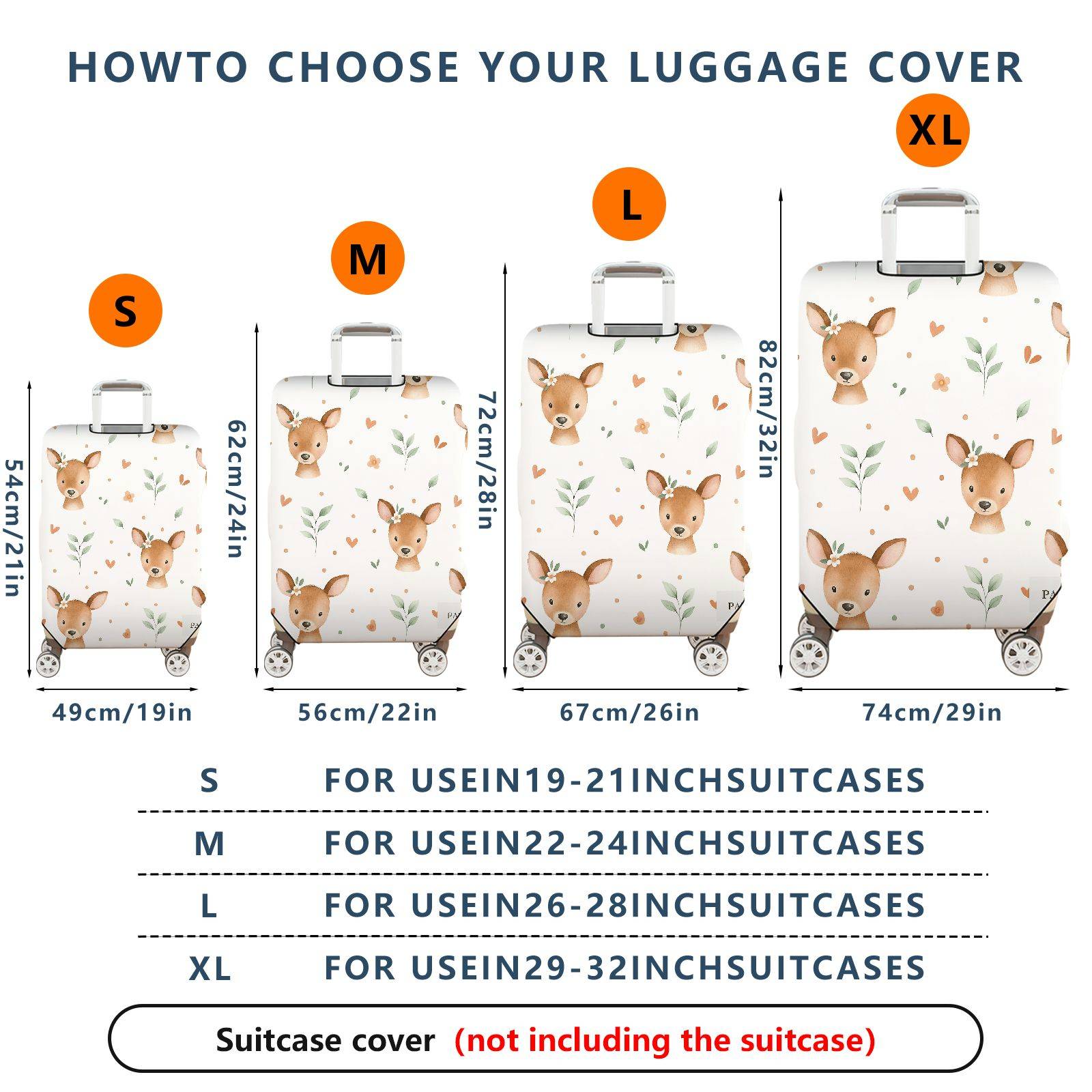 1-Piece Deer Floral Heart Leaf Pattern  Suitcase Luggage Cover, Stretch Protective Sleeve