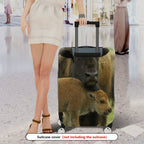 1-Piece Animal Nature Wildlife Family Buffalo Cow Calf  Suitcase Luggage Cover, Stretch Protective Sleeve