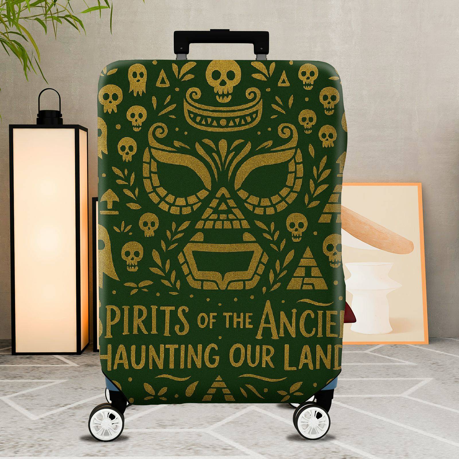 1-Piece Ancient Totem Skull Spirit Text Pyramid Ghost  Suitcase Luggage Cover, Stretch Protective Sleeve