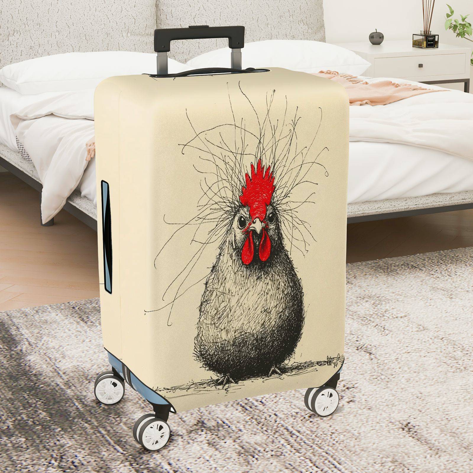 1-Piece Artistic Chicken Sketch  Animal Graphic Fun  Suitcase Luggage Cover, Stretch Protective Sleeve