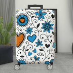 1-Piece Floral Heart Blue White Black Orange  Suitcase Luggage Cover, Stretch Protective Sleeve