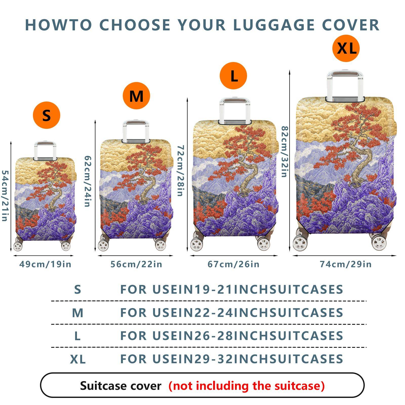 1-Piece Landscape Tree Red Mountain Cloud  Suitcase Luggage Cover, Stretch Protective Sleeve