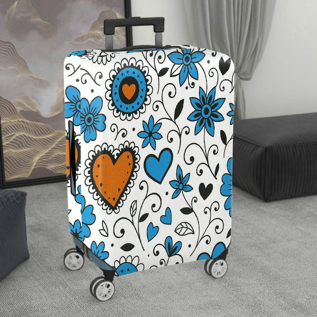 1-Piece Floral Heart Blue White Black Orange  Suitcase Luggage Cover, Stretch Protective Sleeve