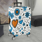 1-Piece Floral Heart Blue White Black Orange  Suitcase Luggage Cover, Stretch Protective Sleeve