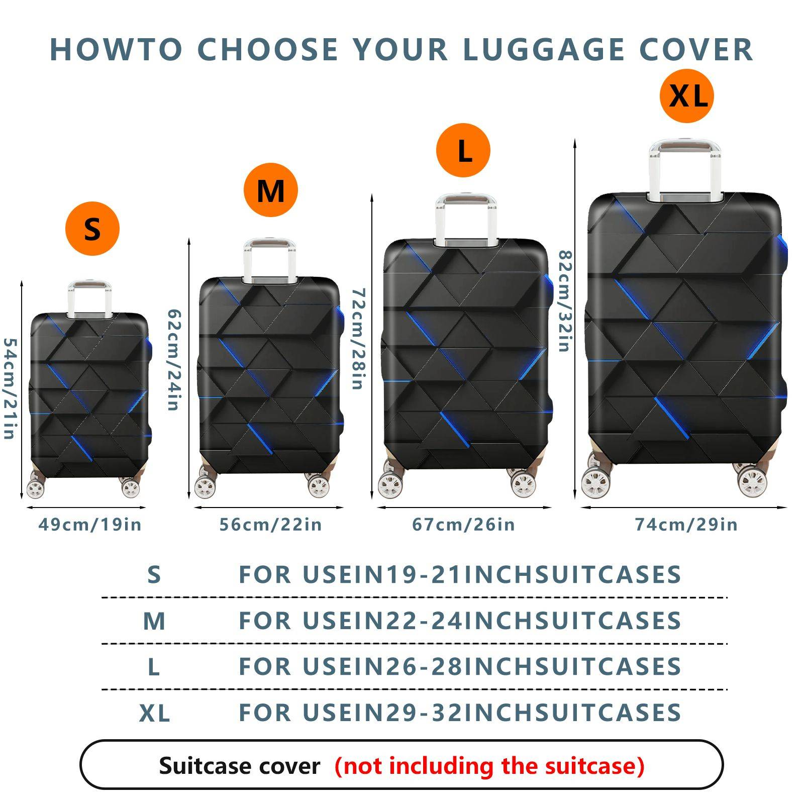 1-Piece Black Geometric Modern Stylish Abstract Artistic  Suitcase Luggage Cover, Stretch Protective Sleeve