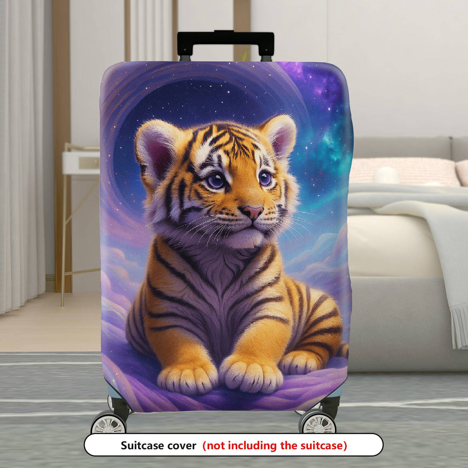 1-Piece Fantasy Space Tiger Cub Nebula Cosmic Art  Suitcase Luggage Cover, Stretch Protective Sleeve