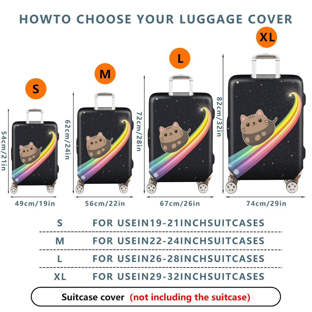 1-Piece Cute Cat Rainbow Galaxy Starry Night Cosmic  Suitcase Luggage Cover, Stretch Protective Sleeve