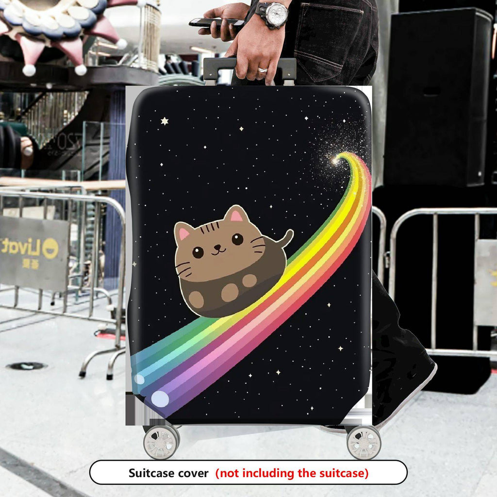 1-Piece Cute Cat Rainbow Galaxy Starry Night Cosmic  Suitcase Luggage Cover, Stretch Protective Sleeve