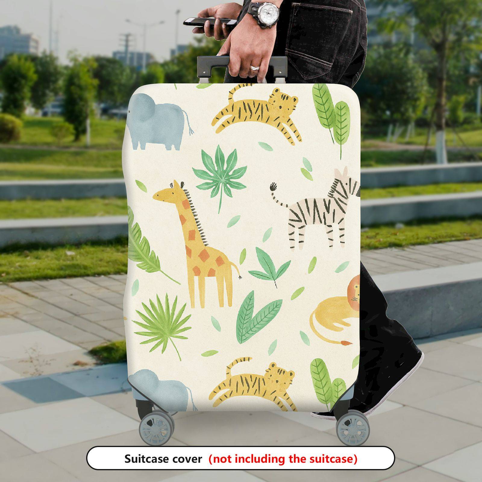 1-Piece Animal Jungle Safari Leaf Lion Giraffe  Suitcase Luggage Cover, Stretch Protective Sleeve