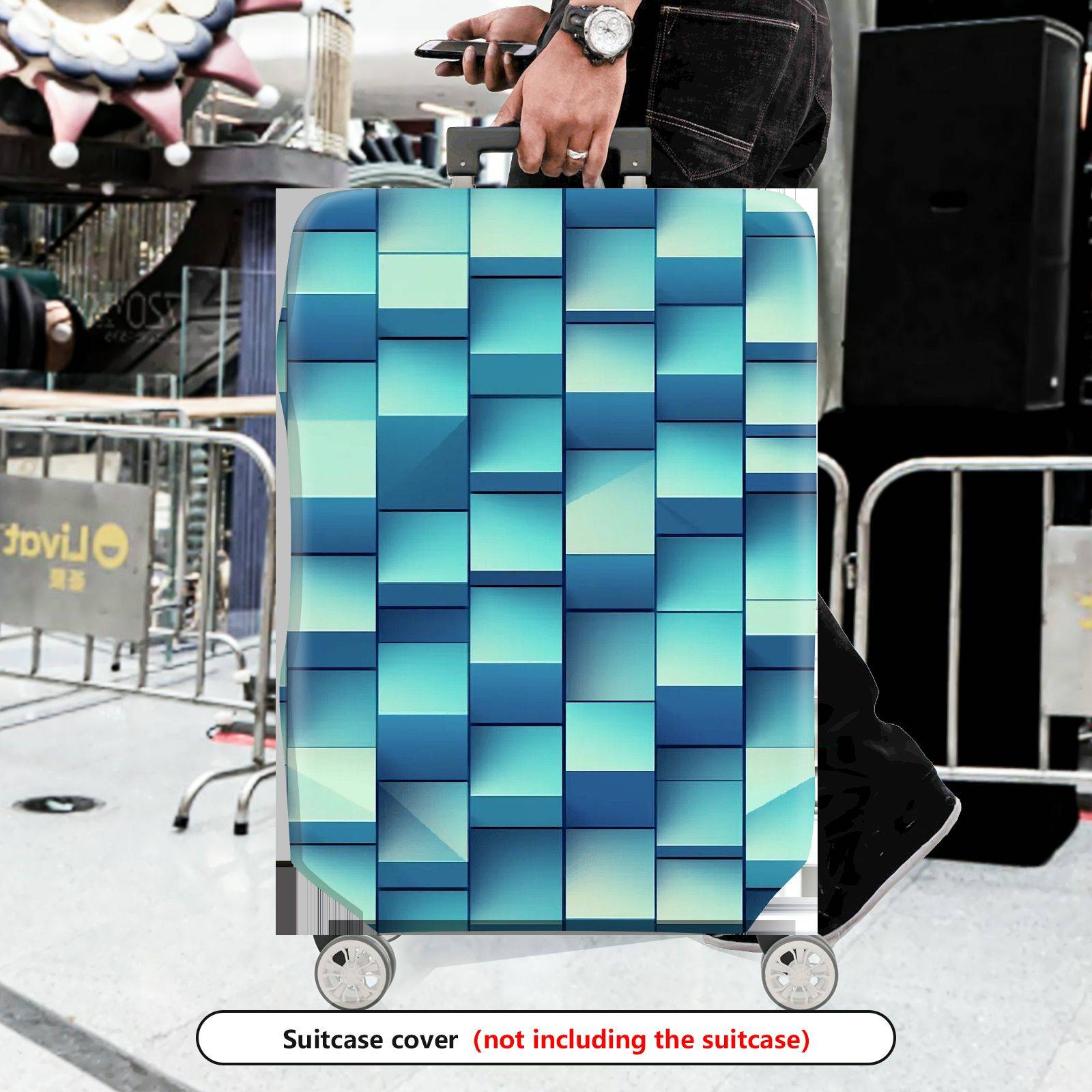 1-Piece Blue Geometric Abstract Modern Stylish Vibrant  Suitcase Luggage Cover, Stretch Protective Sleeve