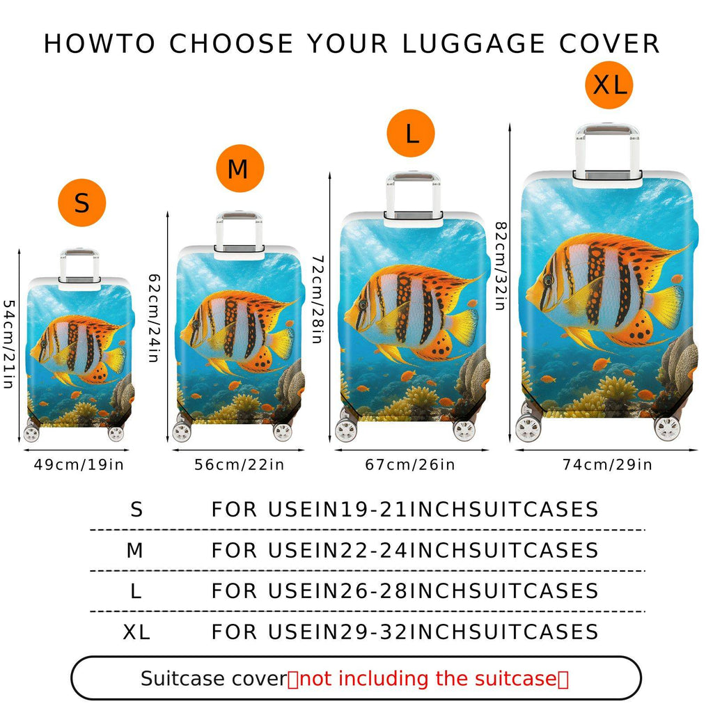 1-Piece Aquatic Fish Coral Ocean Scenic Vibrant  Suitcase Luggage Cover, Stretch Protective Sleeve