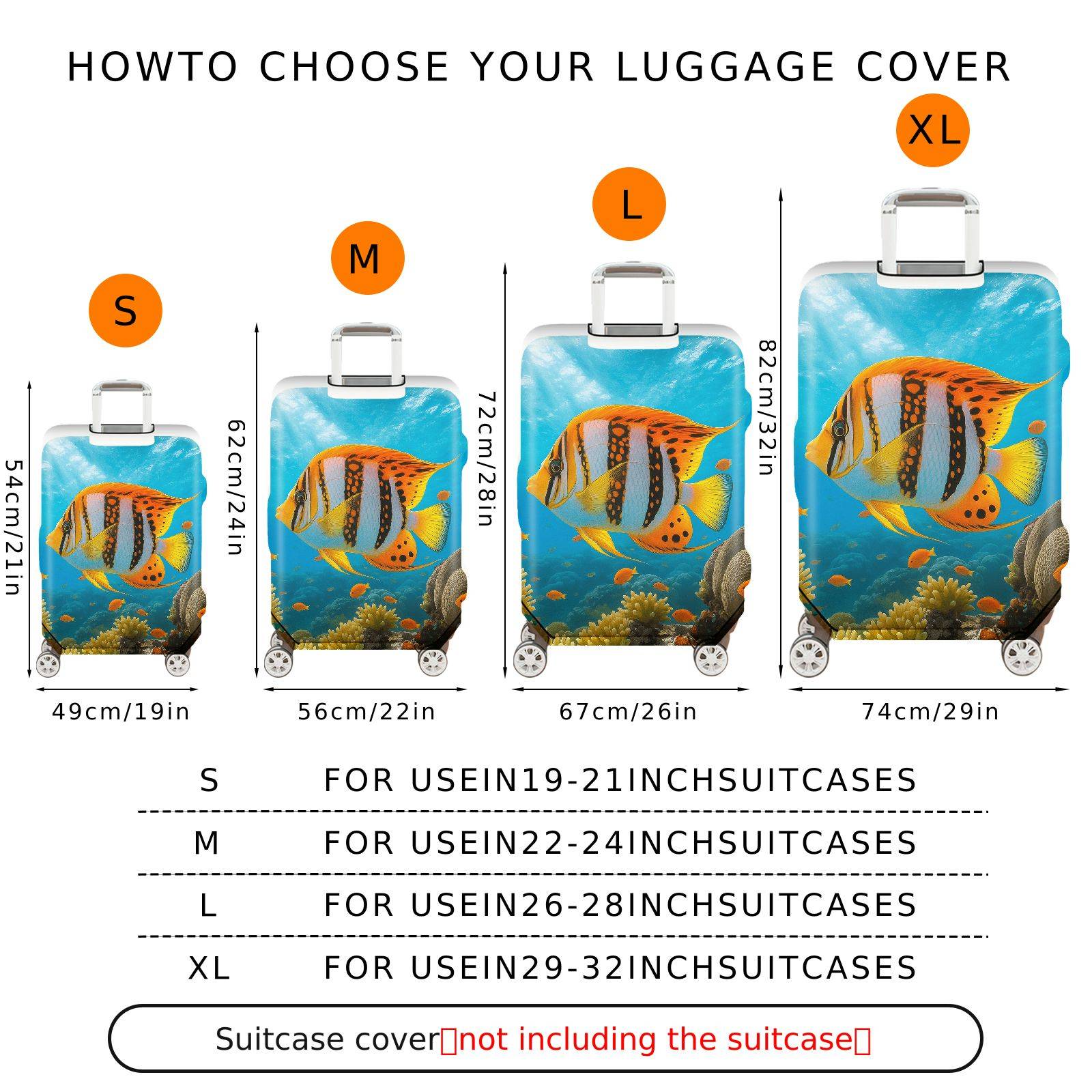 1-Piece Aquatic Fish Coral Ocean Scenic Vibrant  Suitcase Luggage Cover, Stretch Protective Sleeve
