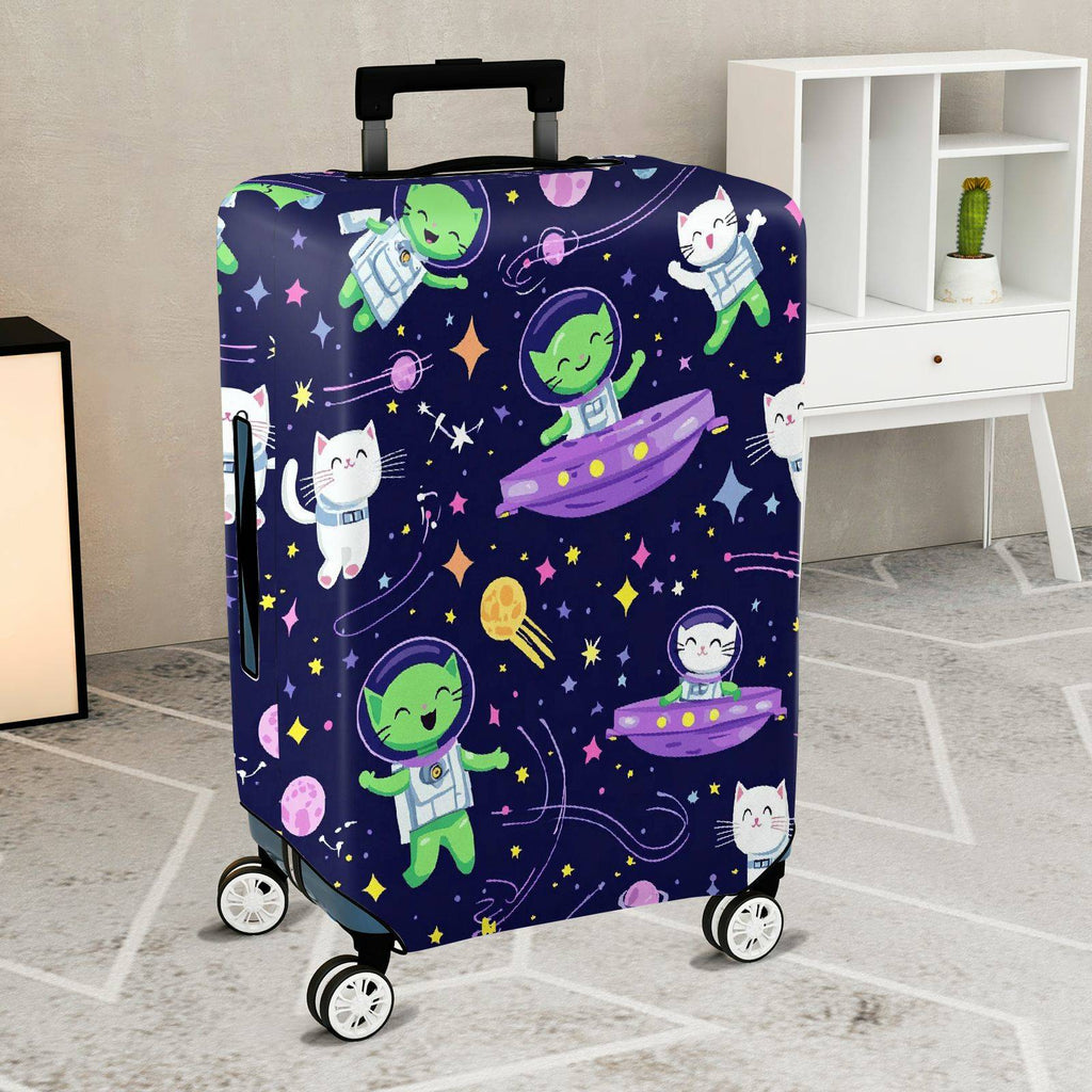 1-Piece Alien Space Cat Spaceship Stars  Suitcase Luggage Cover, Stretch Protective Sleeve