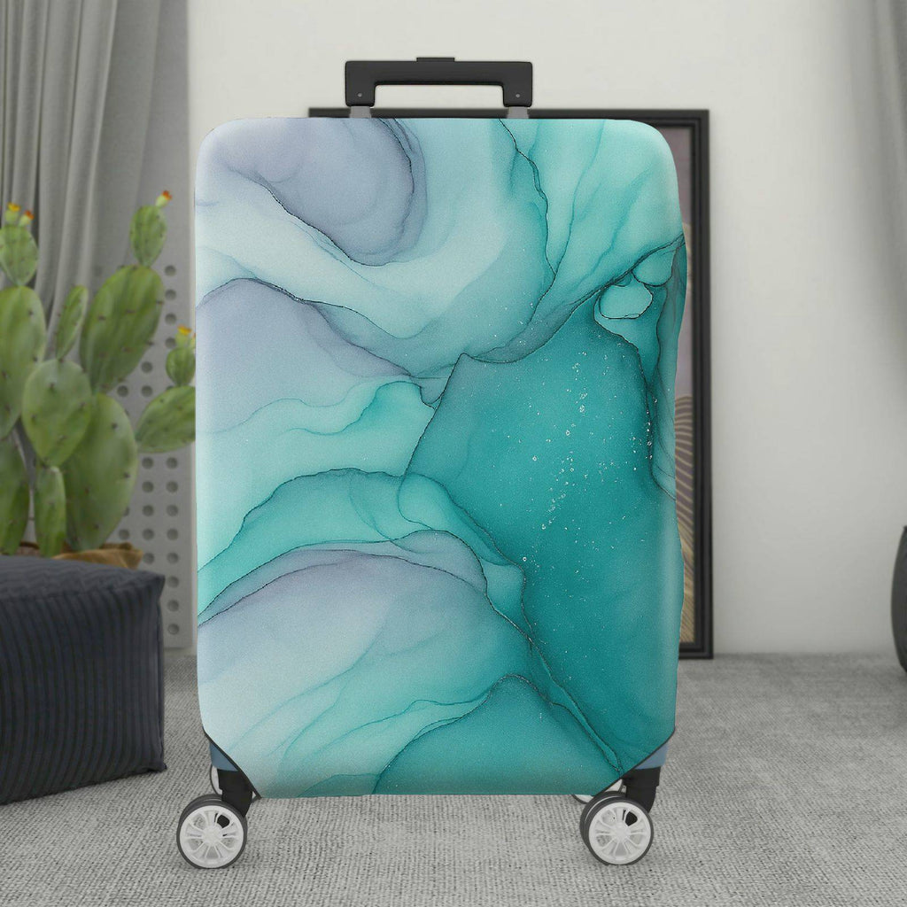 1-Piece Abstract Gradient Marble Artistic Ink Aqua Swirl  Suitcase Luggage Cover, Stretch Protective Sleeve