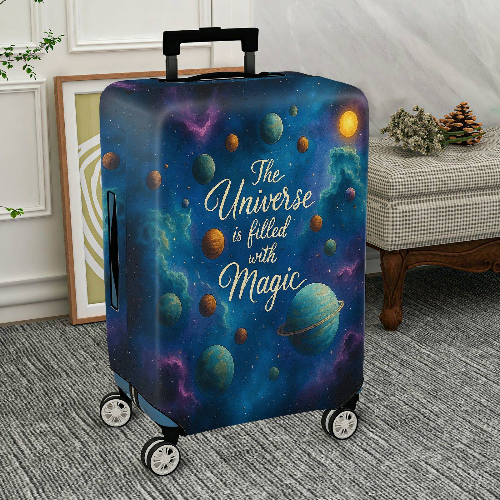 1-Piece Universe Galaxy Space Magic Cosmic Celestial  Suitcase Luggage Cover, Stretch Protective Sleeve