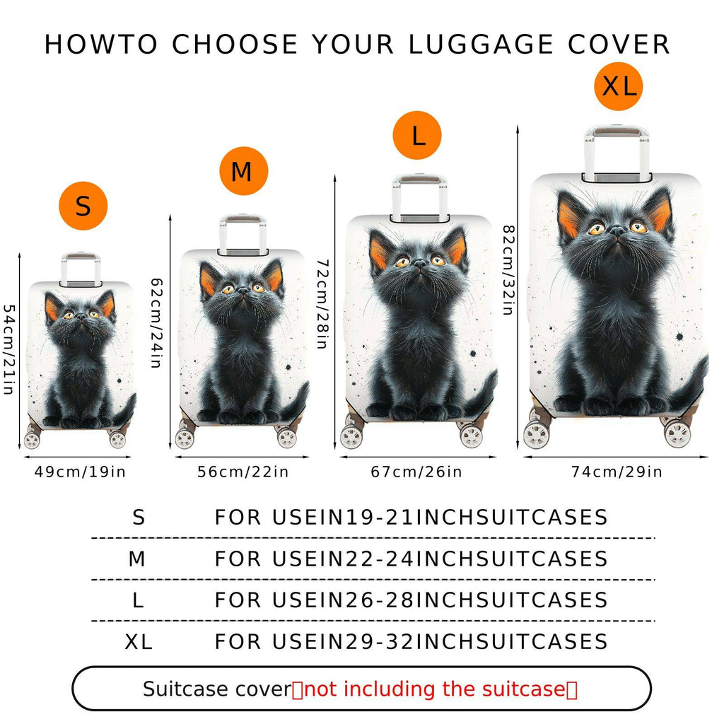 1-Piece Cute Cat Artistic Black Kitten Animal Nature  Suitcase Luggage Cover, Stretch Protective Sleeve