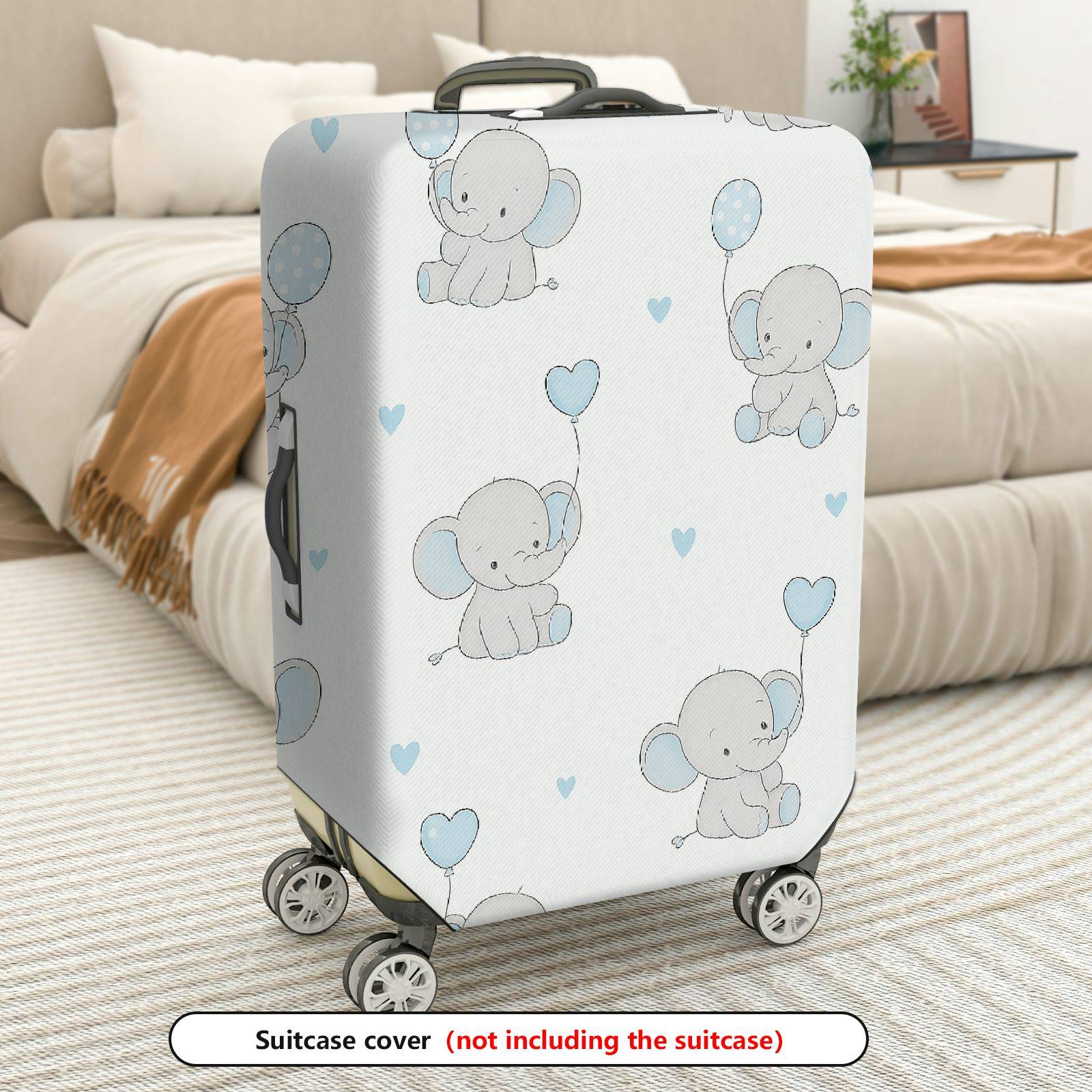 1-Piece Adorable Elephant Heart Balloon  Blue Animal Love  Suitcase Luggage Cover, Stretch Protective Sleeve