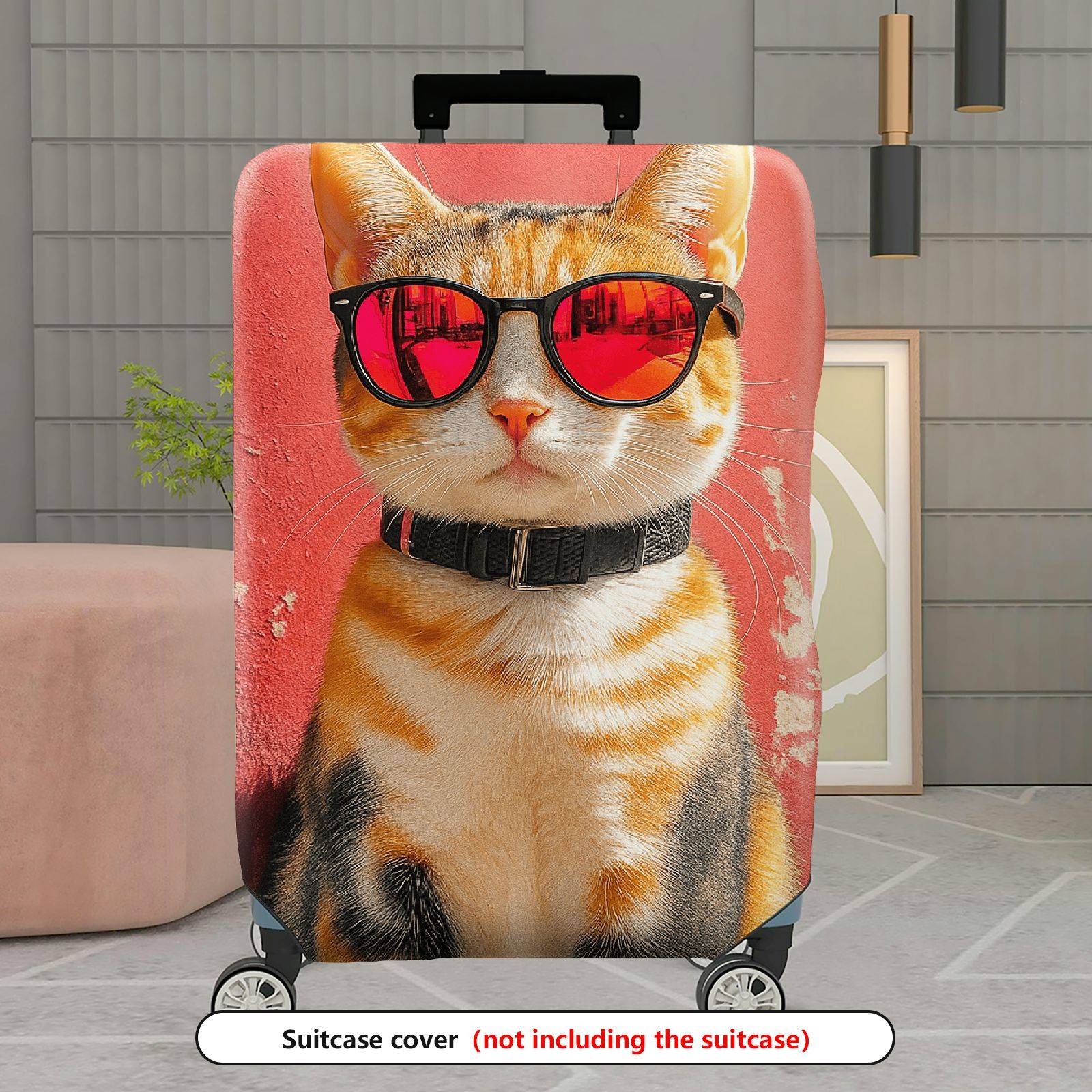 1-Piece Animal Art Red Texture Vintage Creative Fun  Suitcase Luggage Cover, Stretch Protective Sleeve