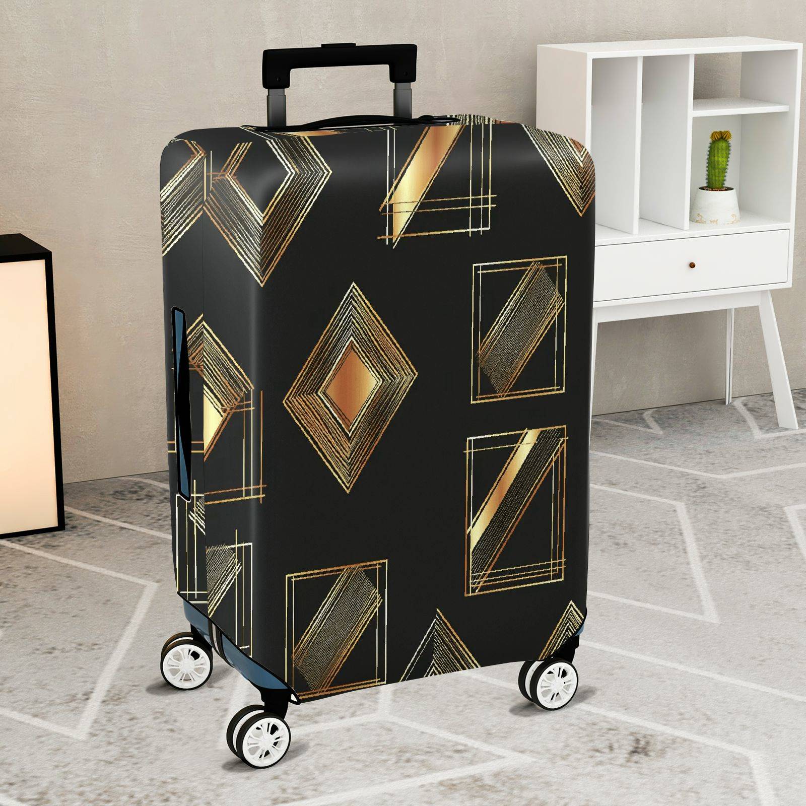 1-Piece Geometric Gold Metallic Abstract Elegant Stylish Artistic  Suitcase Luggage Cover, Stretch Protective Sleeve
