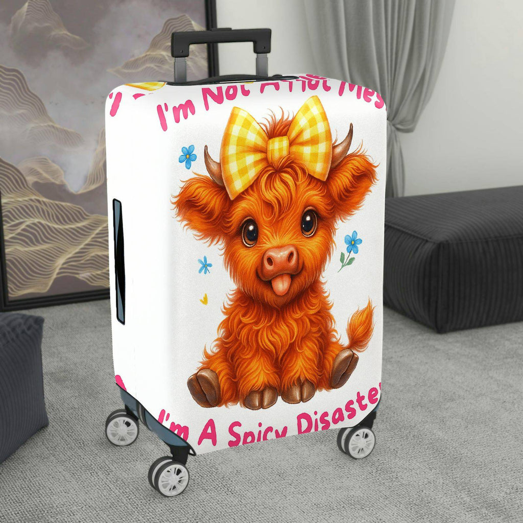 1-Piece Cute Cow  Floral Bowknot Funny Text  Suitcase Luggage Cover, Stretch Protective Sleeve
