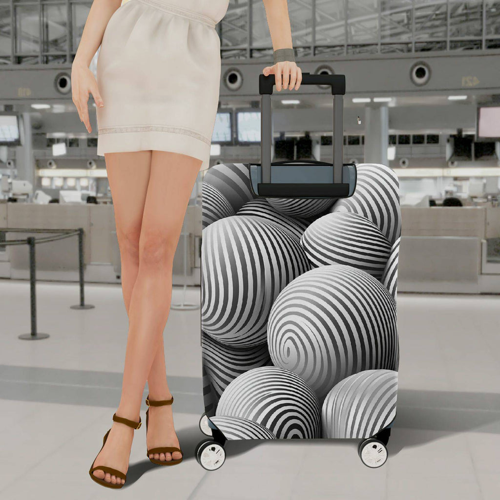 1-Piece Monochrome Striped Abstract Geometric Illusion Artistic  Suitcase Luggage Cover, Stretch Protective Sleeve